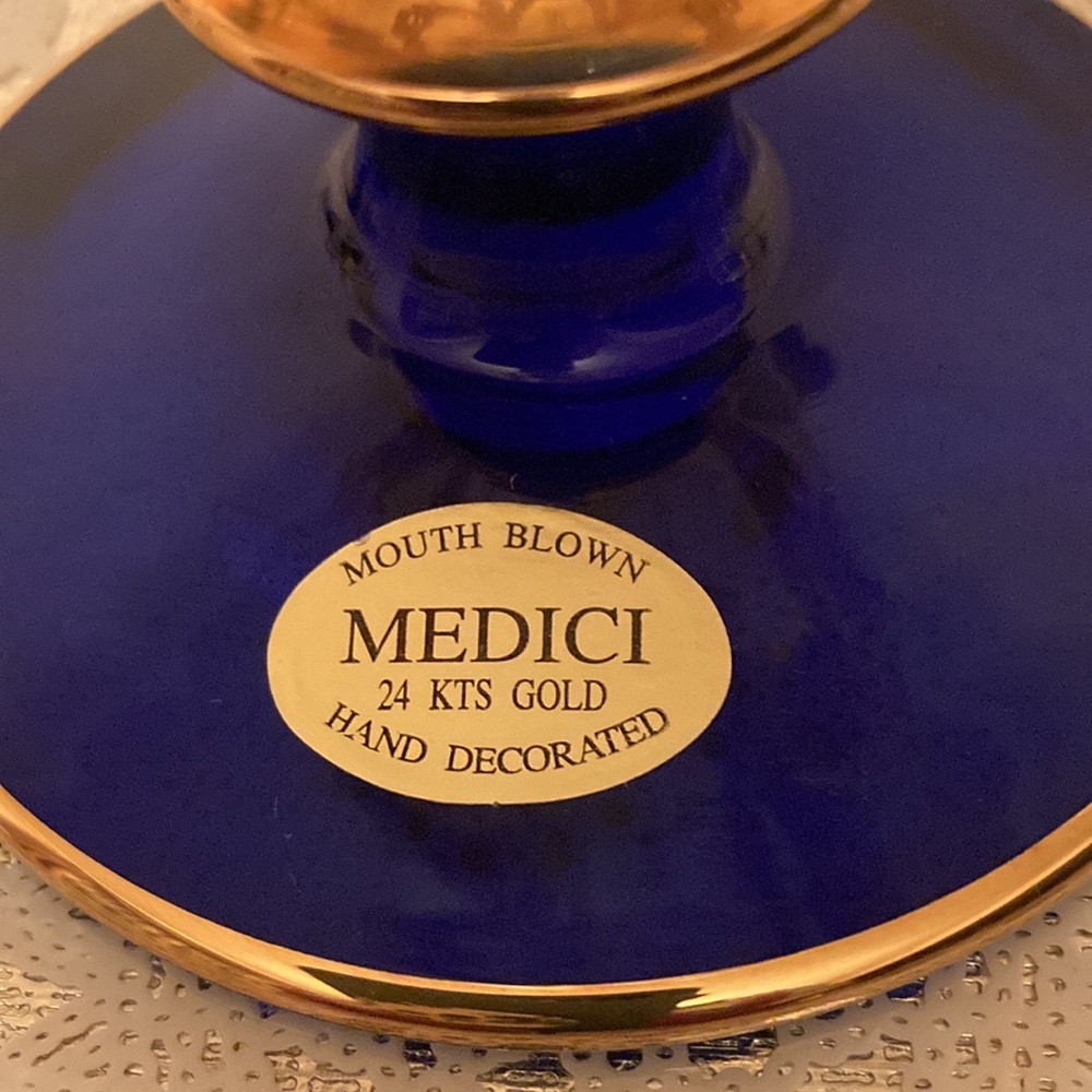 MEDICI 24 KTS Gold Cobalt Blue Mouth Blown and Hand Decorated Vintage Italy - Picture 7 of 7